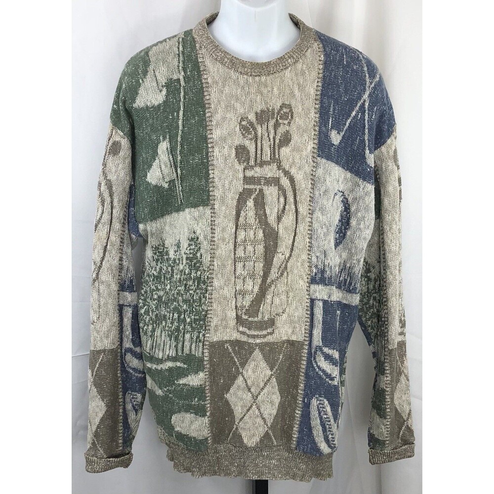 Vintage Carmel Golf Crewneck Sweater L Gray Blue Long Sleeve Preppy country Club